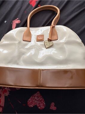 Dooney & Bourke Cream and Brown Patent Dome Satchel